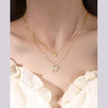 Double Layer Clavicle Chain Necklace Jewelry Zircon Butterfly Pendant Necklace (Gold)