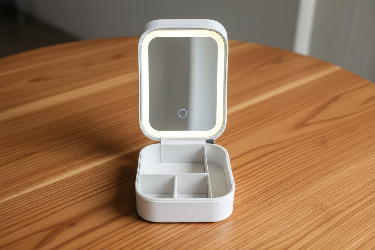 White Jewelry Box with LED Mirror – Elegant Storage Organizer